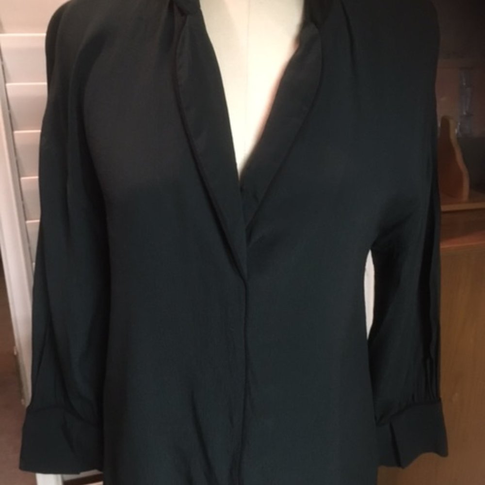 Zara Basic  dark green blouse with black piping  size small